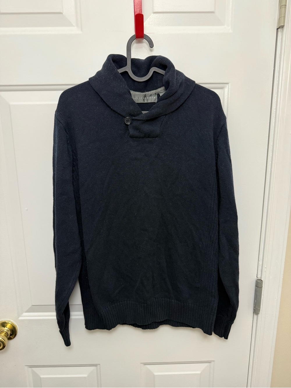 Men’s Oscar De La Renta Navy Blue Shawl Sweater M Quiet Luxury 100% Cotton